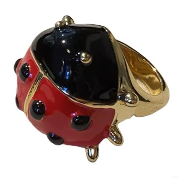 Elegant Red and Black Ladybug Ring 14 K Gold Plate Oversized High end quality - Picture 3 of 6